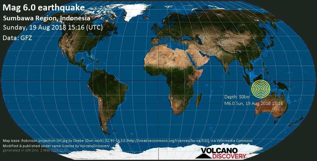 Strong mag. 6.0 earthquake - 30 km northeast of Lombok Island, West Nusa Tenggara, Indonesia, on Sunday, August 19, 2018 at 15:16 GMT