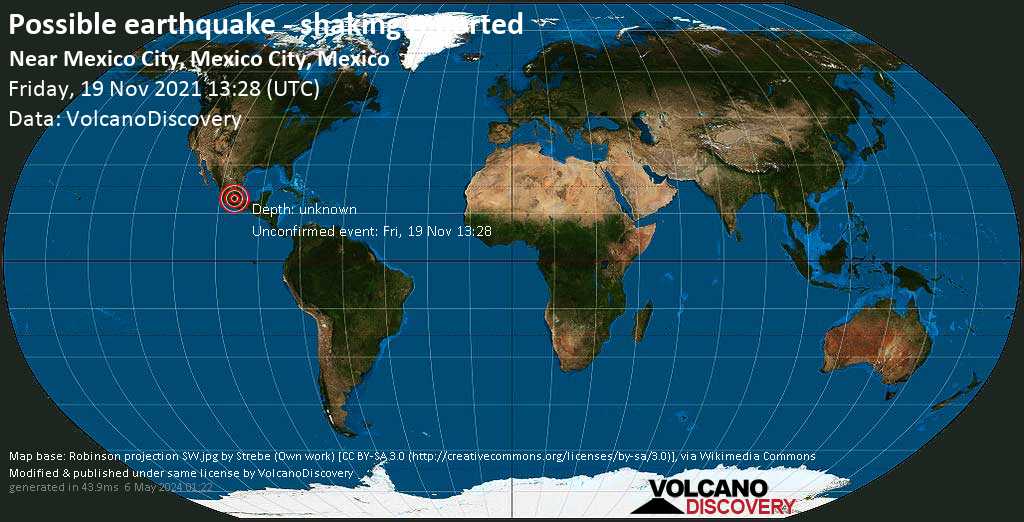Αναφερόμενος σεισμός ή συμβάν παρόμοιο με σεισμό: 3.4 km βορειοδυτικά από Πόλη του Μεξικού, Μεξικό, Παρασκευή, 19 Νοε 2021 07:28 (GMT -6)