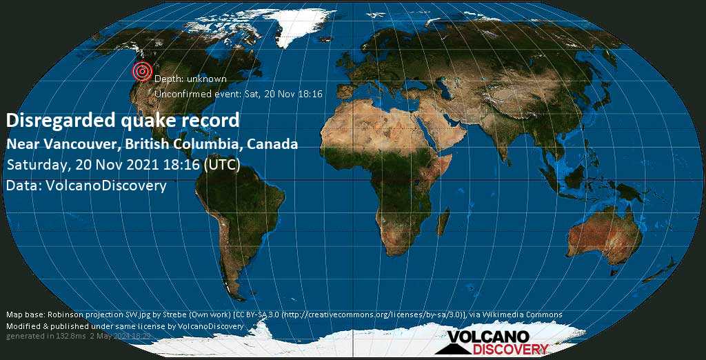 Événement inconnu (à l\'origine signalé comme tremblement de terre): 3 km au nord-ouest de White Rock, Metro Vancouver Regional District, Colombie-Britannique, Canada, samedi, 20 nov. 2021 10:16 (GMT -8)
