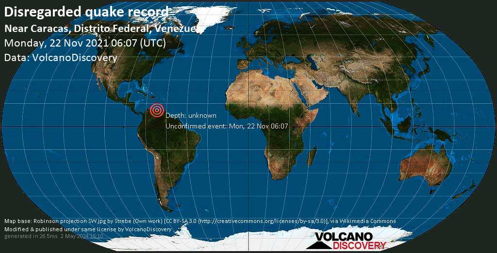Άγνωστο γεγονός (αναφέρθηκε αρχικά ως σεισμός): Caracas, 28 km ανατολικά από Καράκας, Βενεζουέλα, Δευτέρα, 22 Νοε 2021 02:07 (GMT -4)