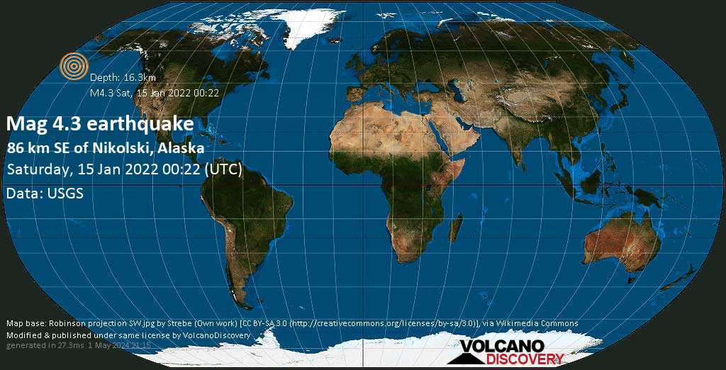 Moderate mag. 4.6 earthquake - North Pacific Ocean, USA, on Friday, Jan 14, 2022 1:22 pm (GMT -11)