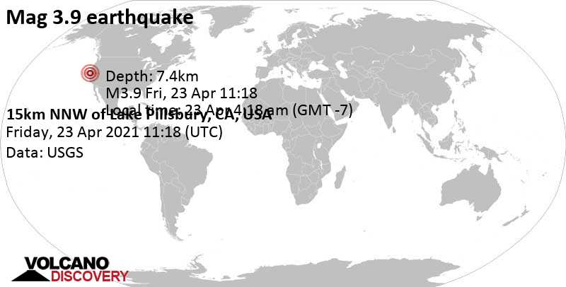 Μέτριος σεισμός μεγέθους 3.9 - 44 km βόρεια από Ukiah, Mendocino County, Καλιφόρνια, Ηνωμένες Πολιτείες, Παρ, 23 Απρ 2021 11:18 GMT
