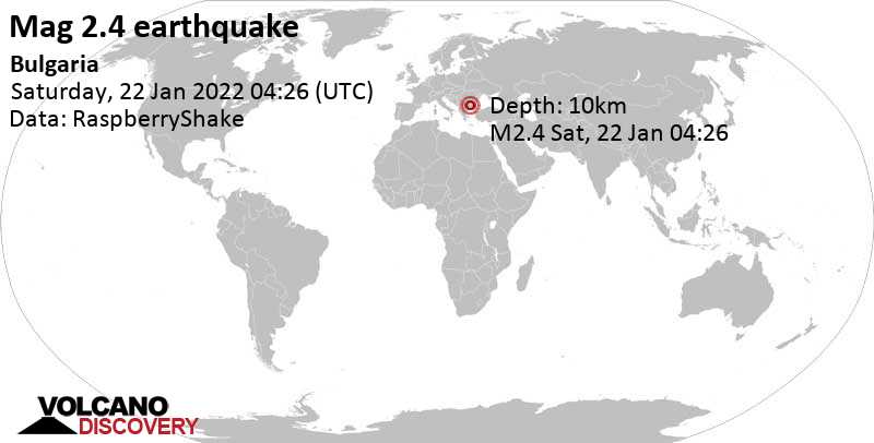 Αδύναμος σεισμός μεγέθους 2.4 - Plovdiv, 141 km ανατολικά από Σόφια, Sofia, Βουλγαρία, Σάββατο, 22 Ιαν 2022 06:26 (GMT +2)