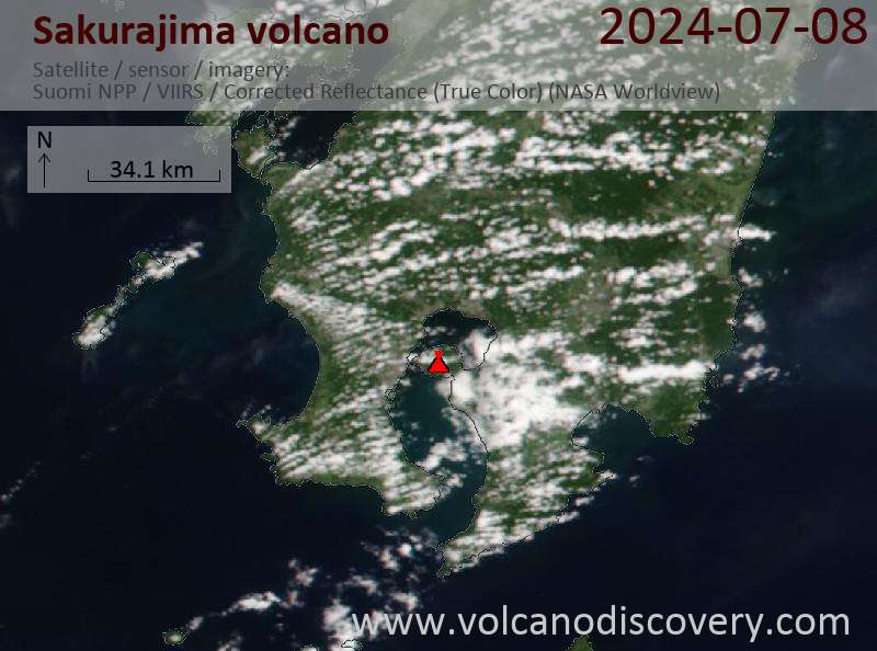 Sakurajima satellite image Suomi NPP (NASA)